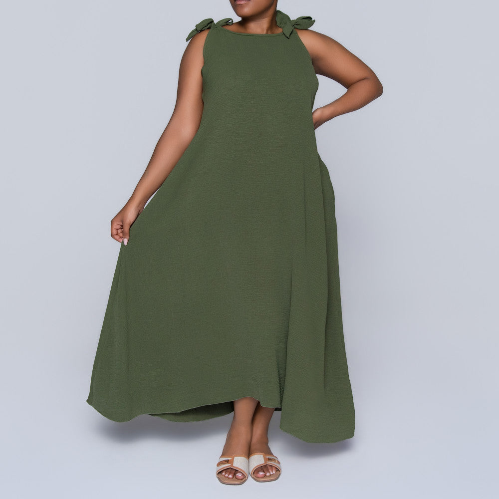 Sleeveless Plus Size Off-Shoulder Olive Dress