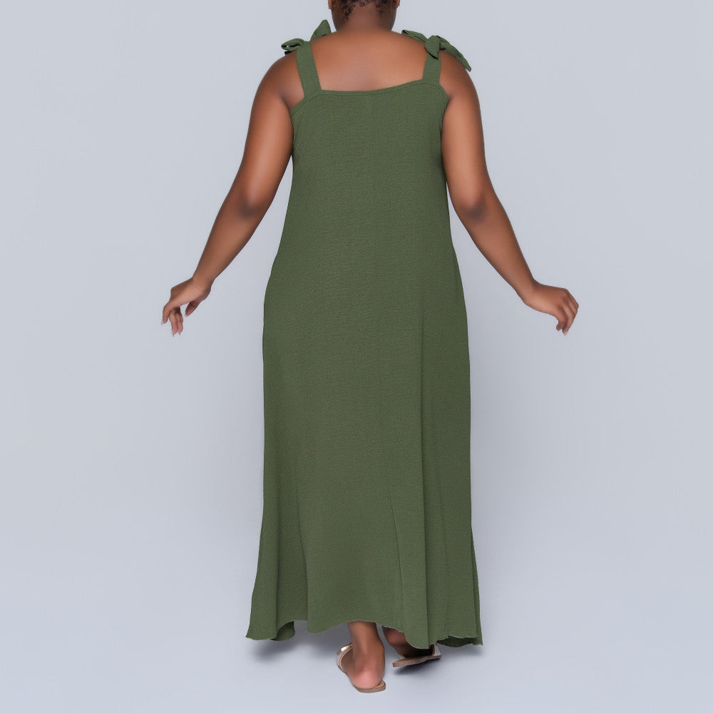 Sleeveless Plus Size Off-Shoulder Olive Dress