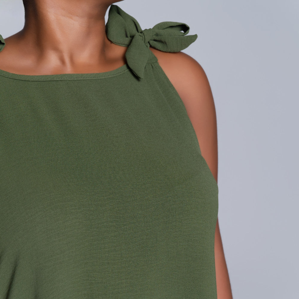 Sleeveless Plus Size Off-Shoulder Olive Dress