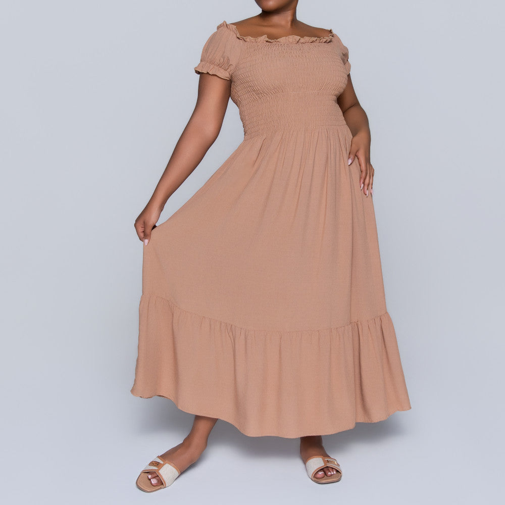 Plus Size Viscose Camel Smocking Dress
