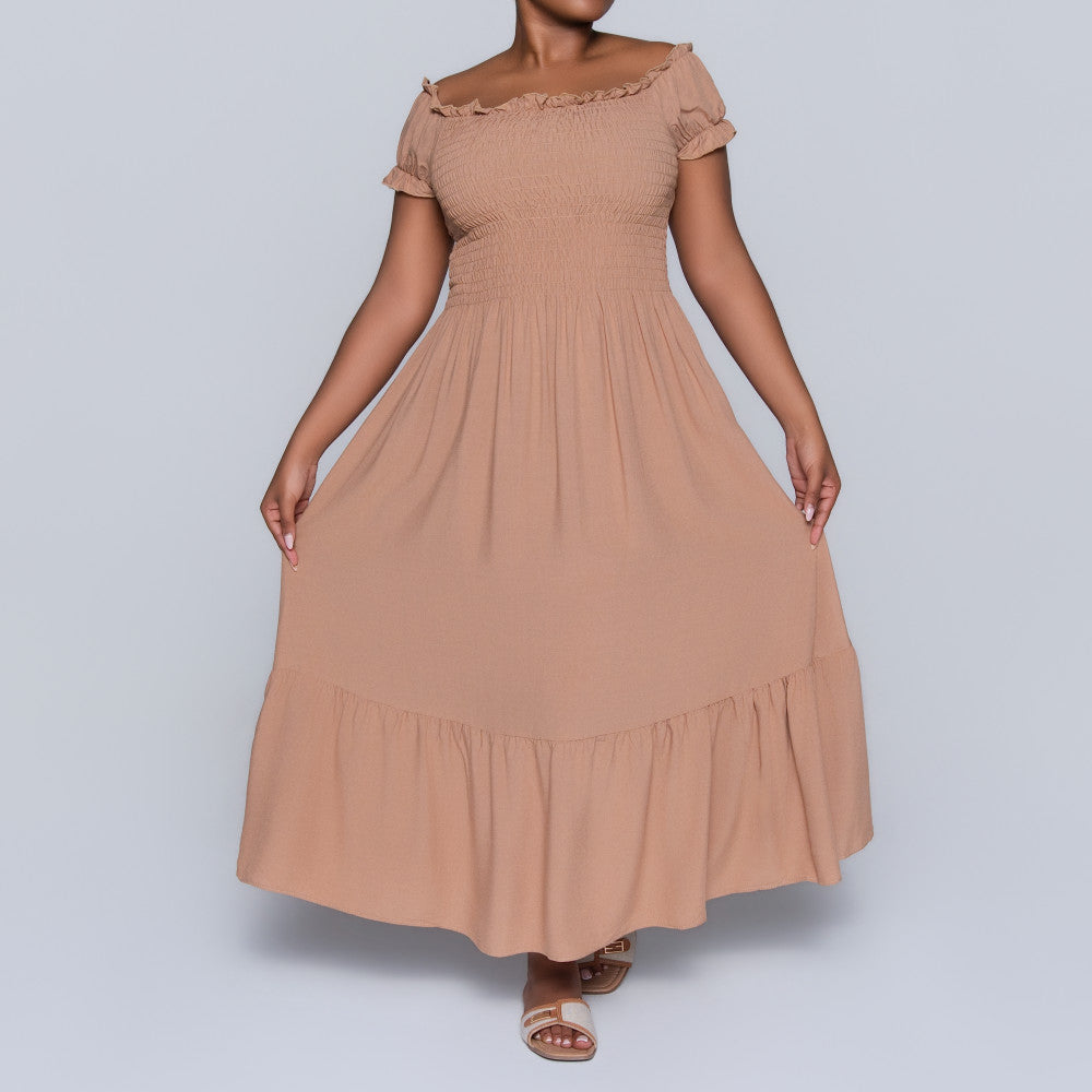 Plus Size Viscose Camel Smocking Dress