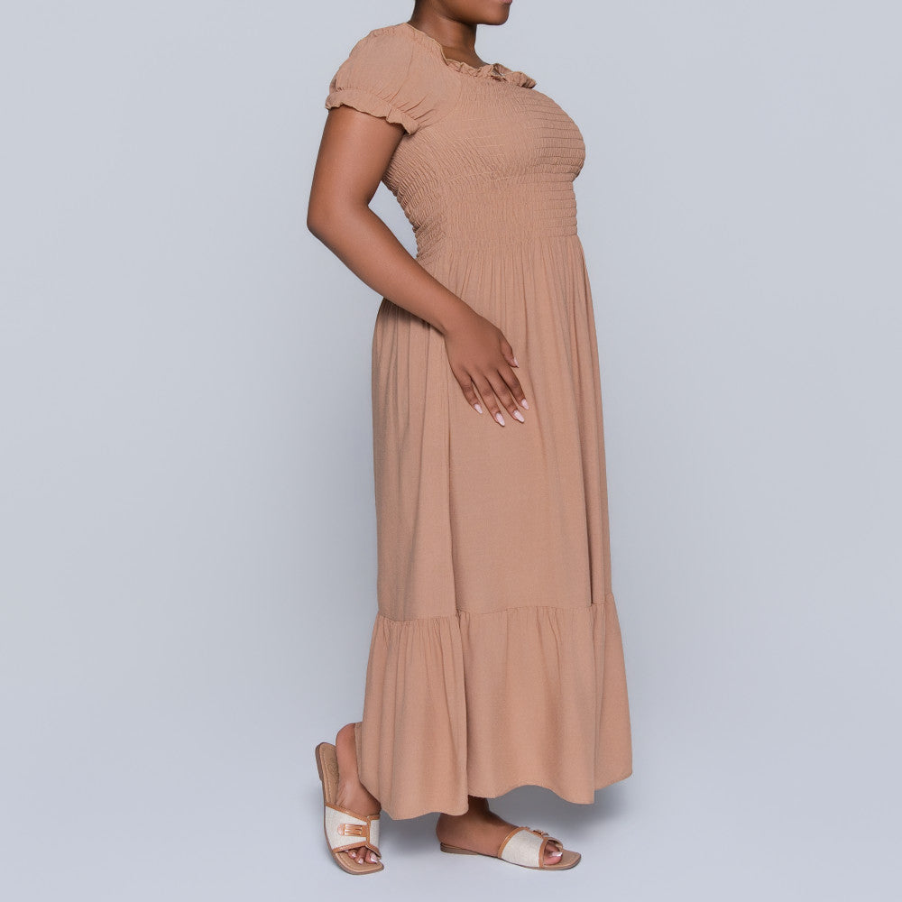 Plus Size Viscose Camel Smocking Dress
