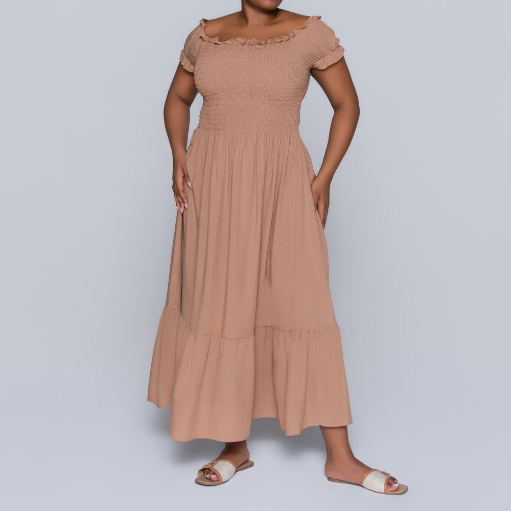 Plus Size Viscose Camel Smocking Dress