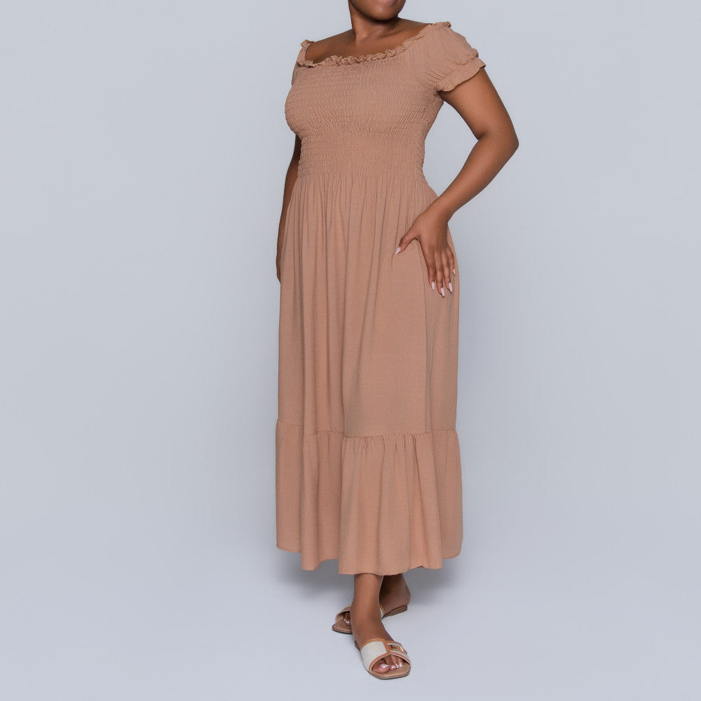 Plus Size Viscose Camel Smocking Dress