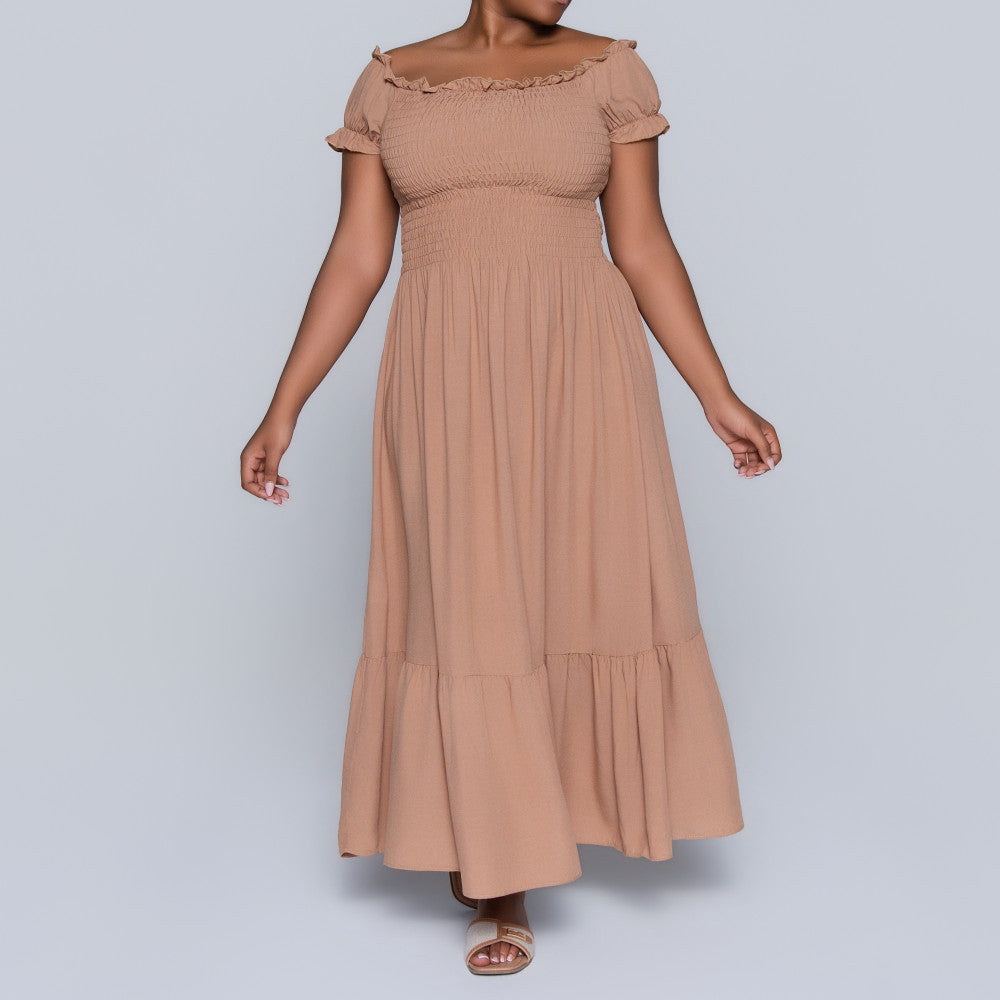 Plus Size Viscose Camel Smocking Dress