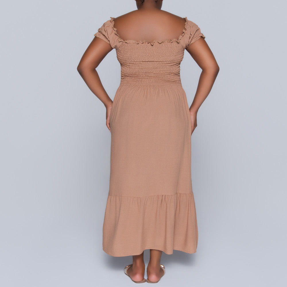 Plus Size Viscose Camel Smocking Dress