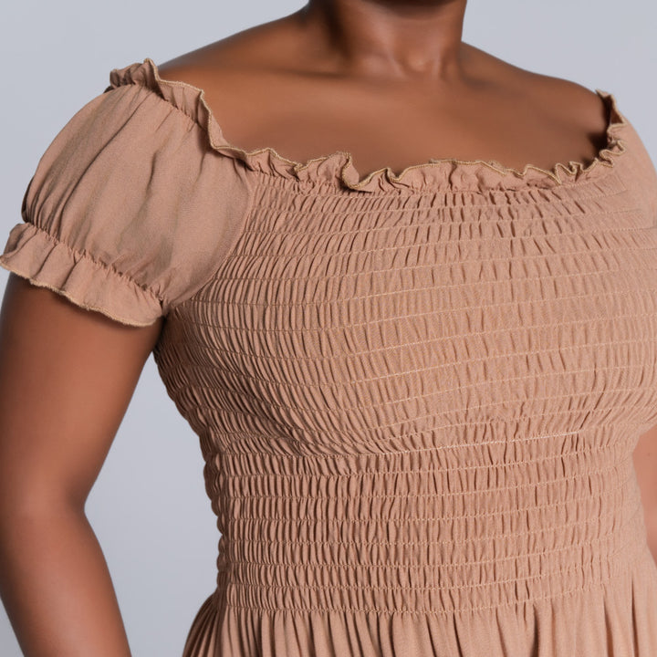 Plus Size Viscose Camel Smocking Dress