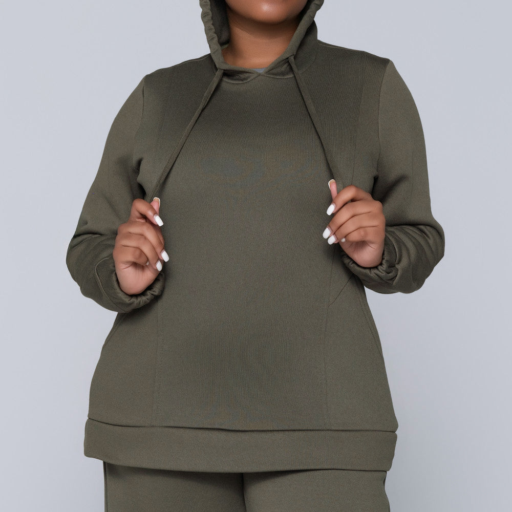 Plus Size Olive Hooded Track Top