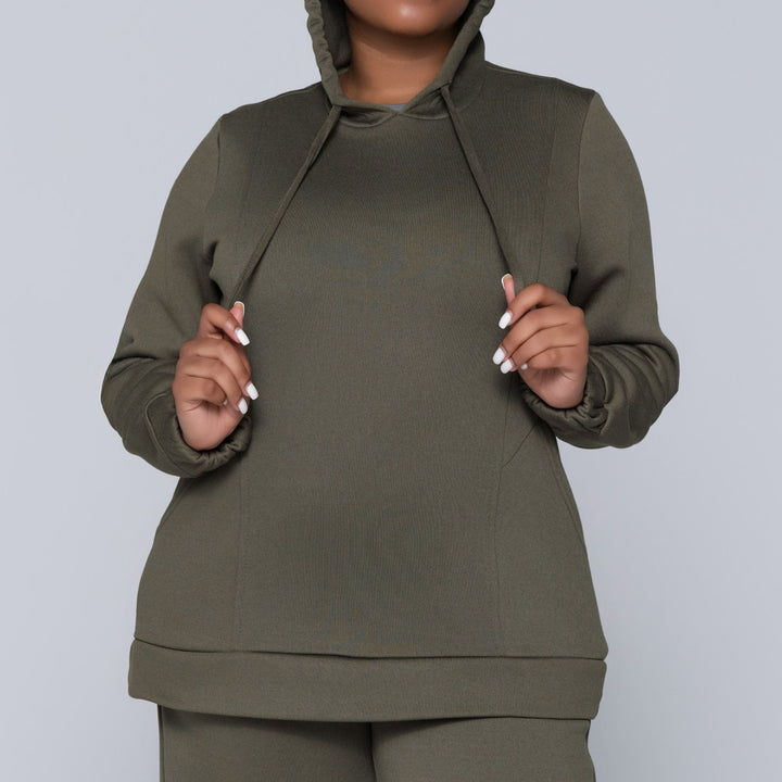 Plus Size Olive Hooded Track Top