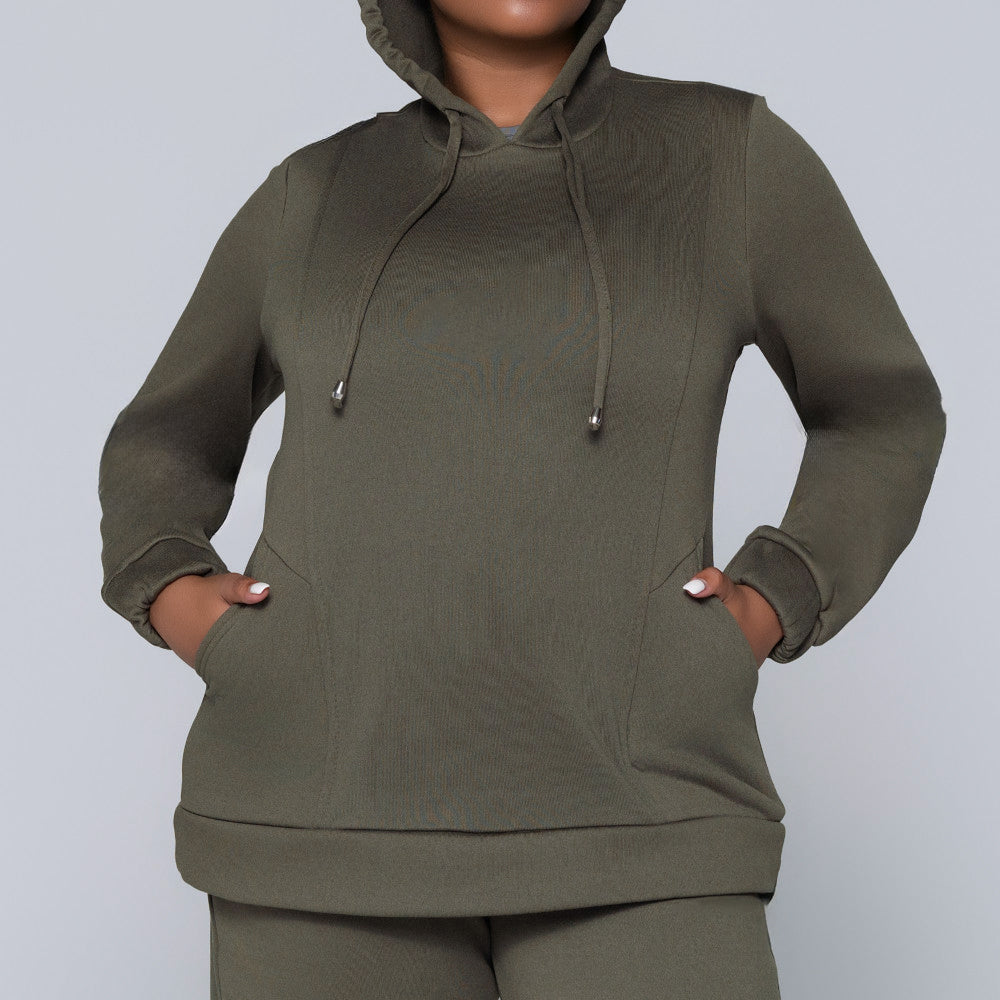 Plus Size Olive Hooded Track Top