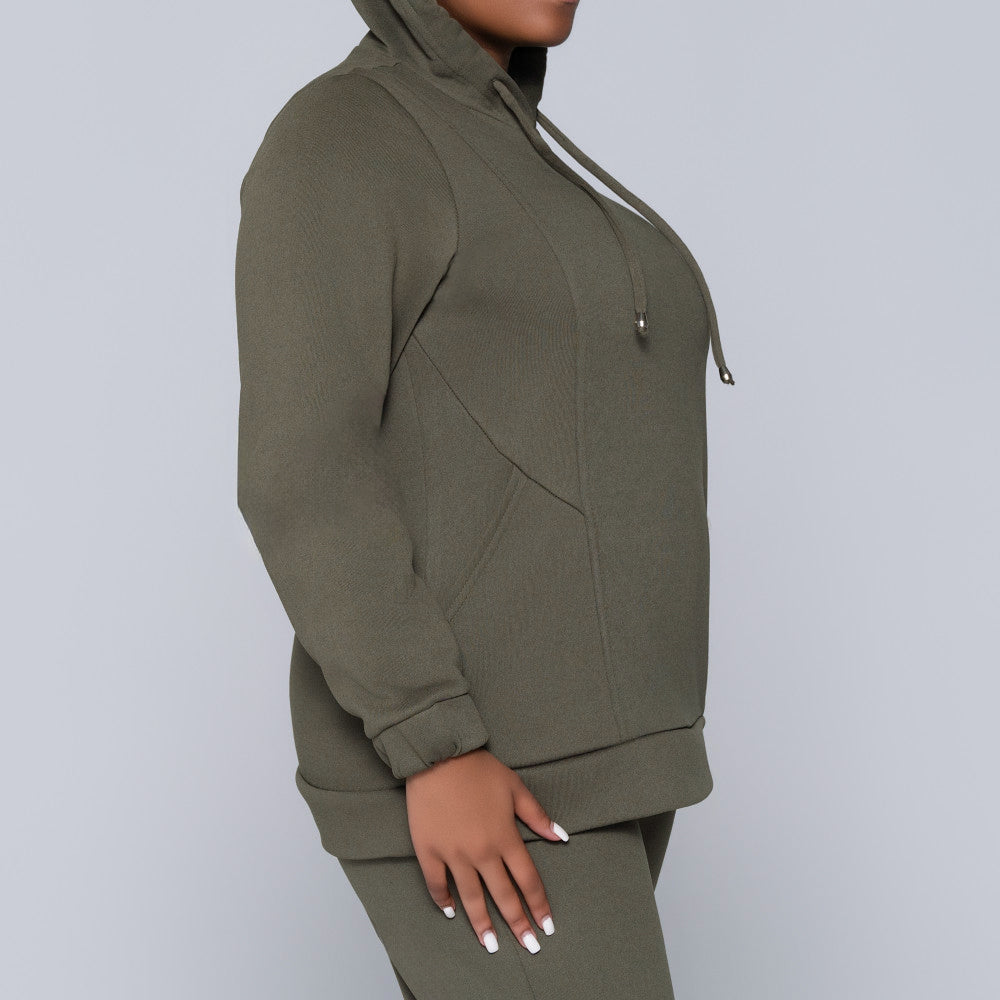 Plus Size Olive Hooded Track Top