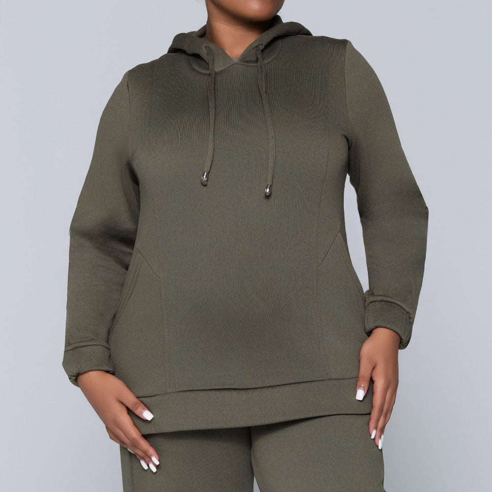 Plus Size Olive Hooded Track Top