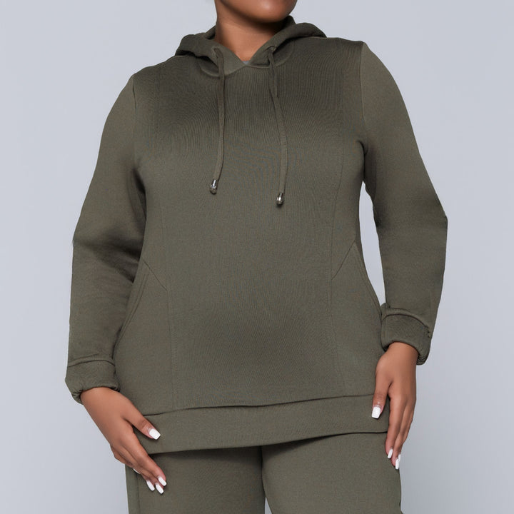 Plus Size Olive Hooded Track Top