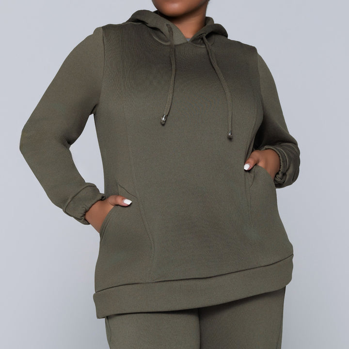 Plus Size Olive Hooded Track Top