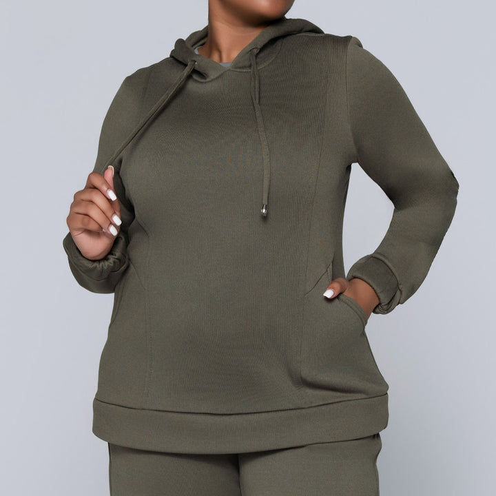 Plus Size Olive Hooded Track Top