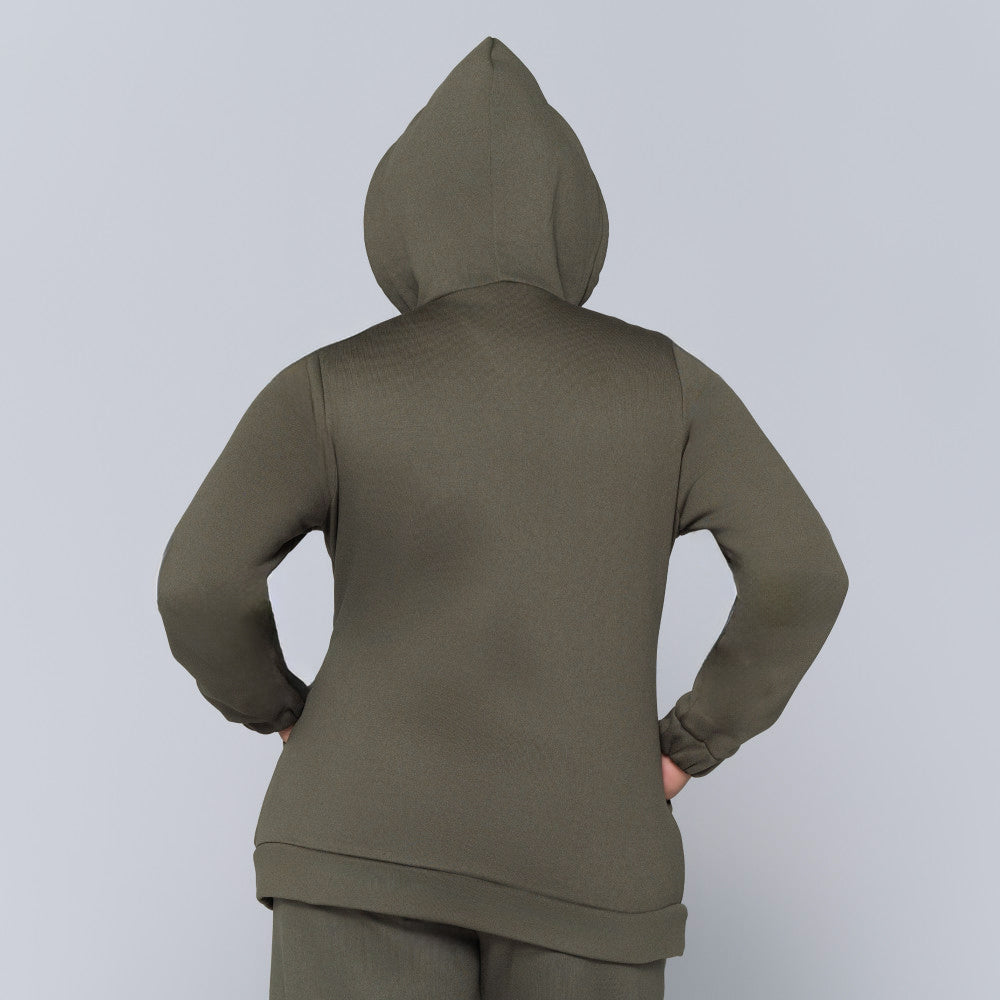Plus Size Olive Hooded Track Top