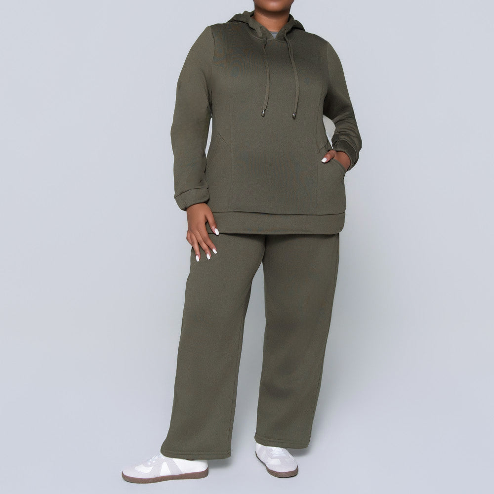 Plus Size Olive Hooded Track Top