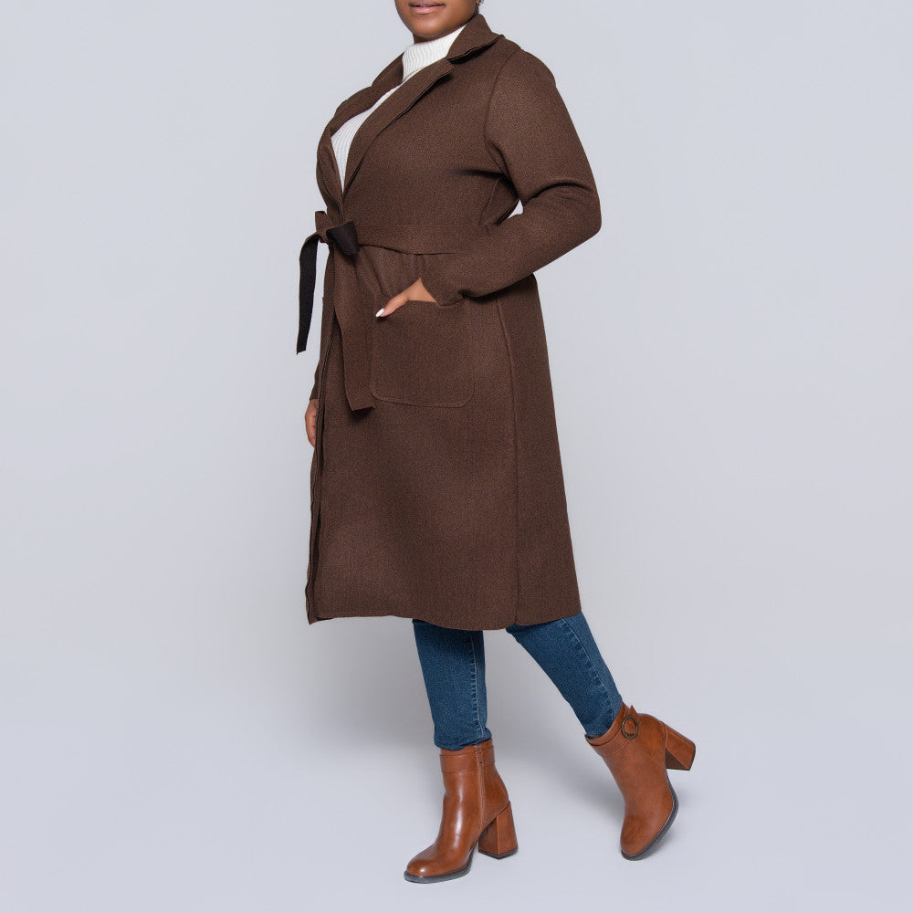 Chocolate Long Sleeve Plus Size Melton Jacket