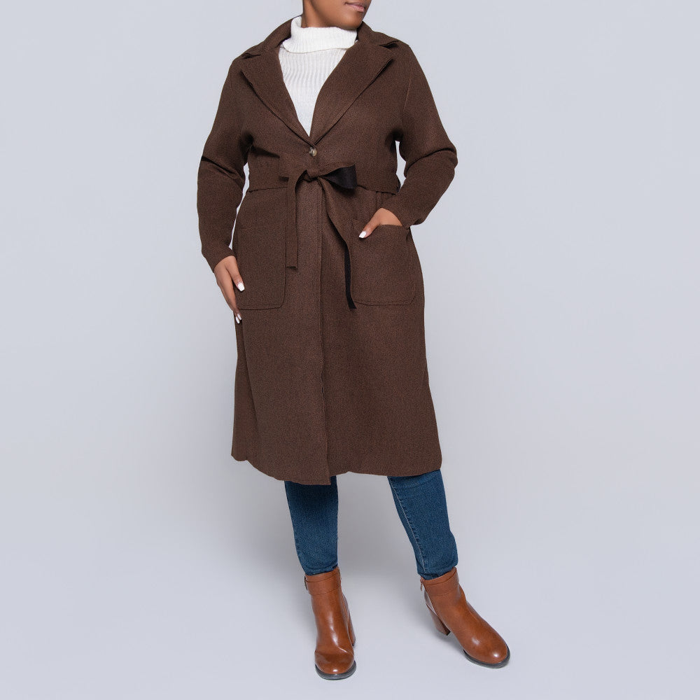 Chocolate Long Sleeve Plus Size Melton Jacket