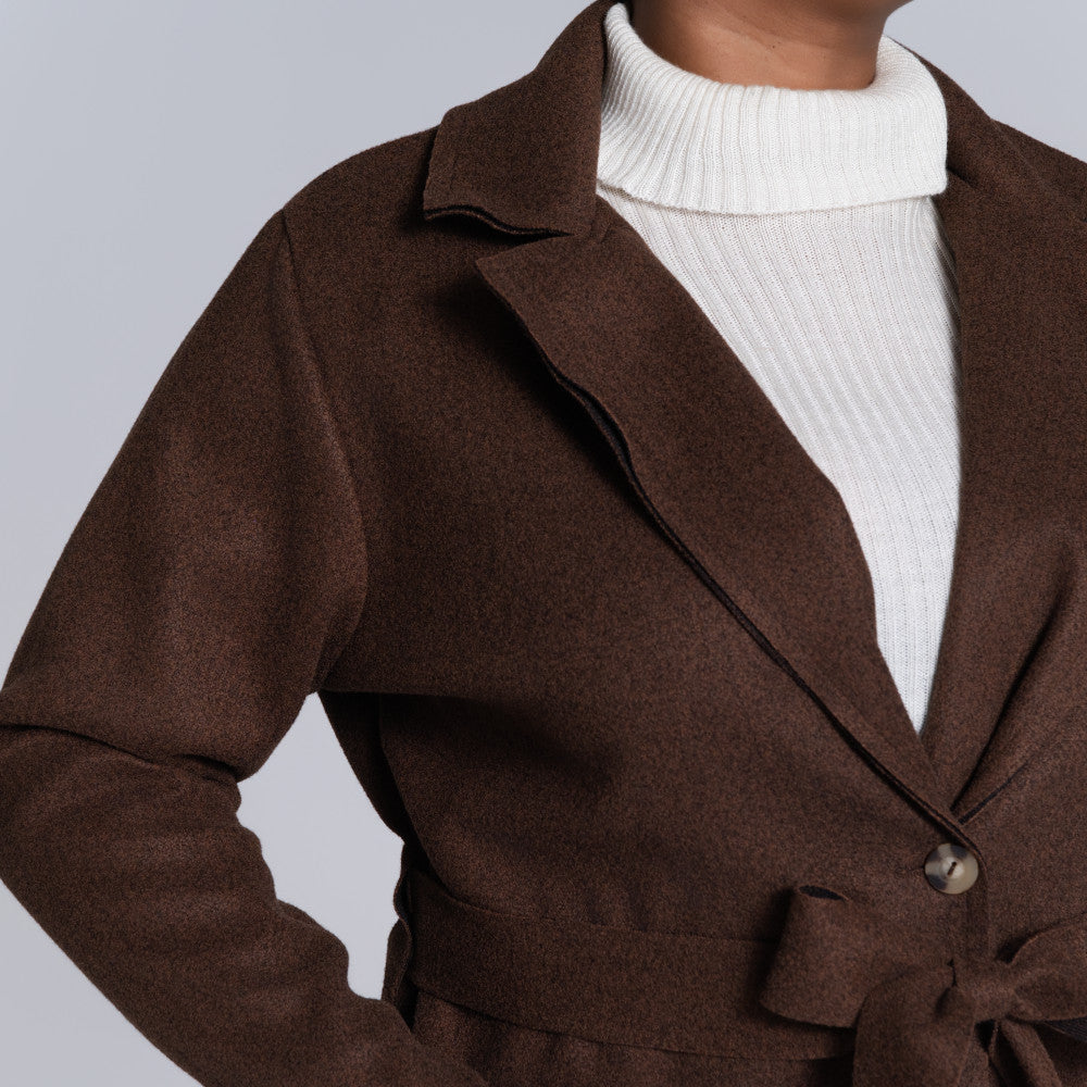 Chocolate Long Sleeve Plus Size Melton Jacket