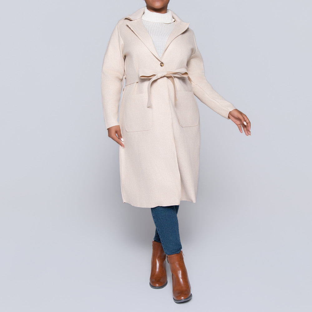 Oatmeal  Long Sleeve Plus Size Melton Jacket