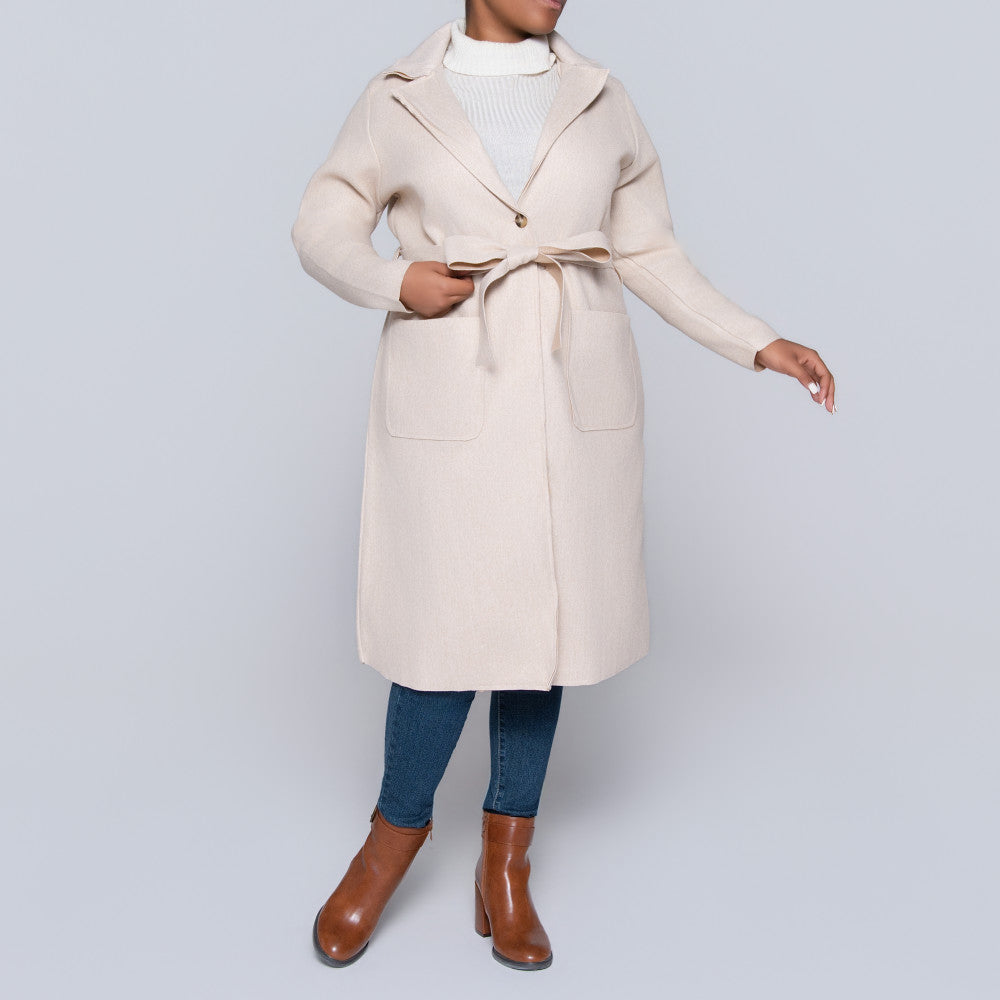 Oatmeal  Long Sleeve Plus Size Melton Jacket