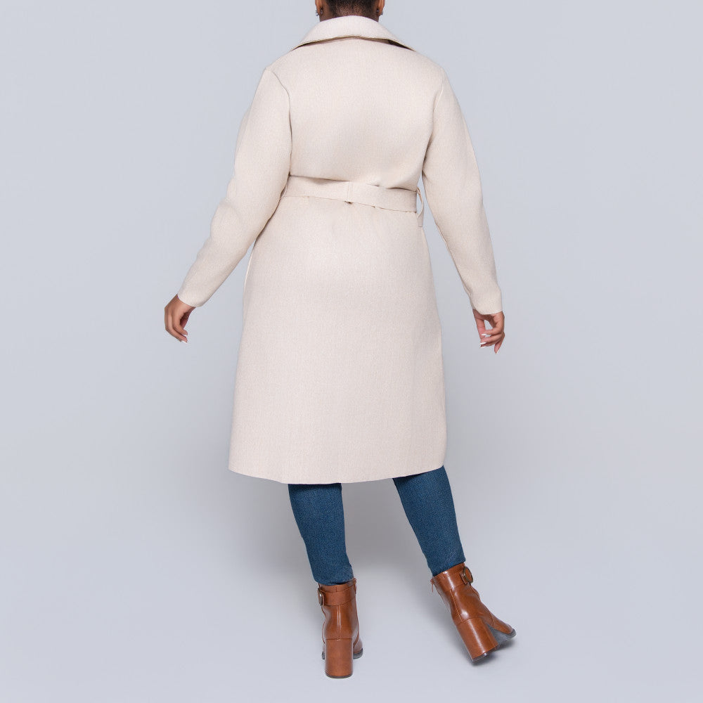 Oatmeal  Long Sleeve Plus Size Melton Jacket