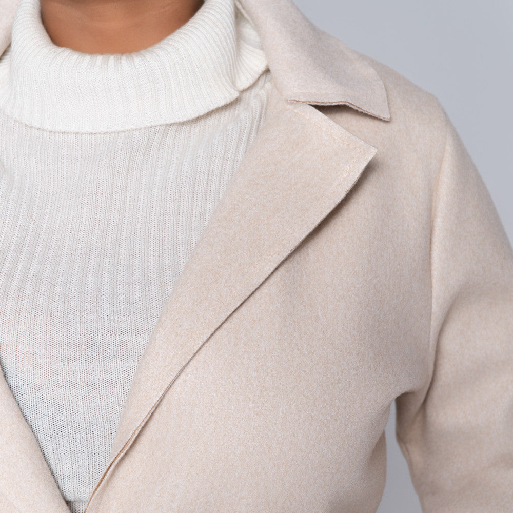 Oatmeal  Long Sleeve Plus Size Melton Jacket