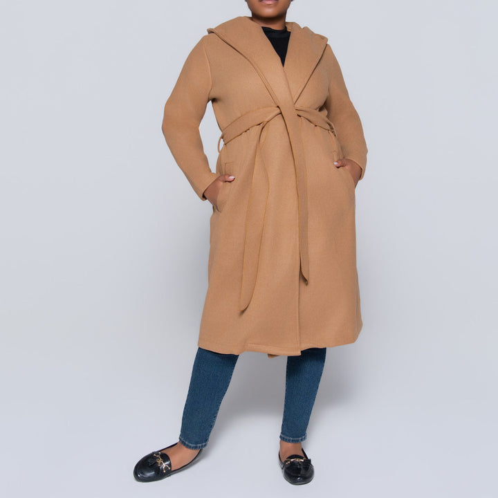 Camel Long Sleeve Plus Size Melton Jacket