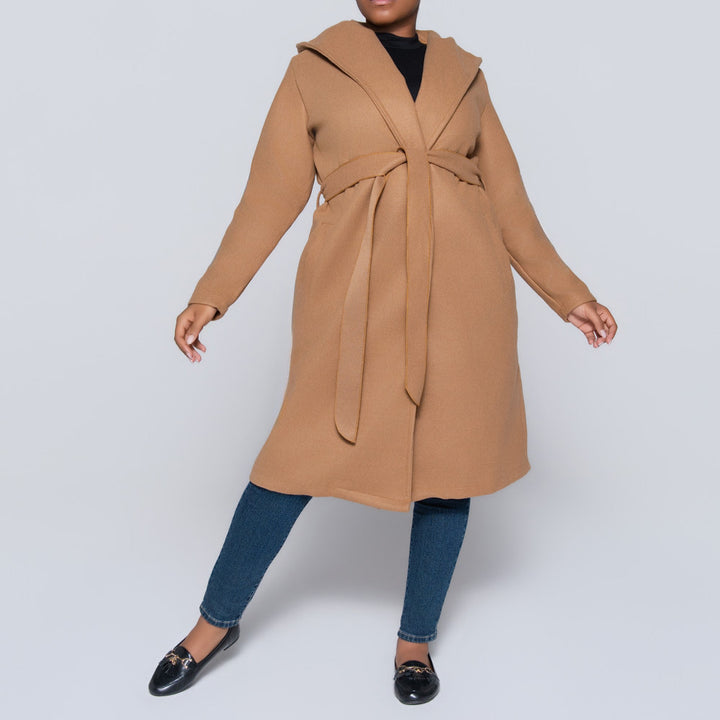 Camel Long Sleeve Plus Size Melton Jacket