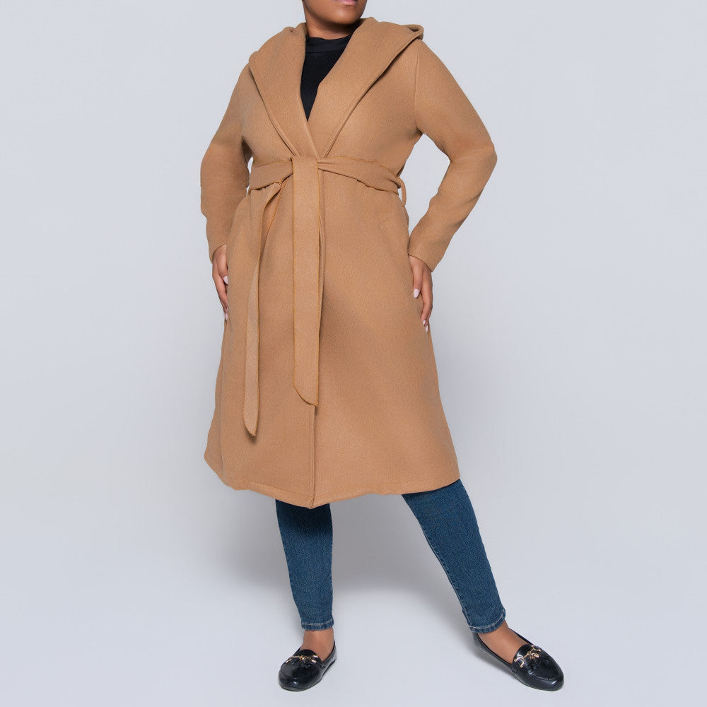 Camel Long Sleeve Plus Size Melton Jacket