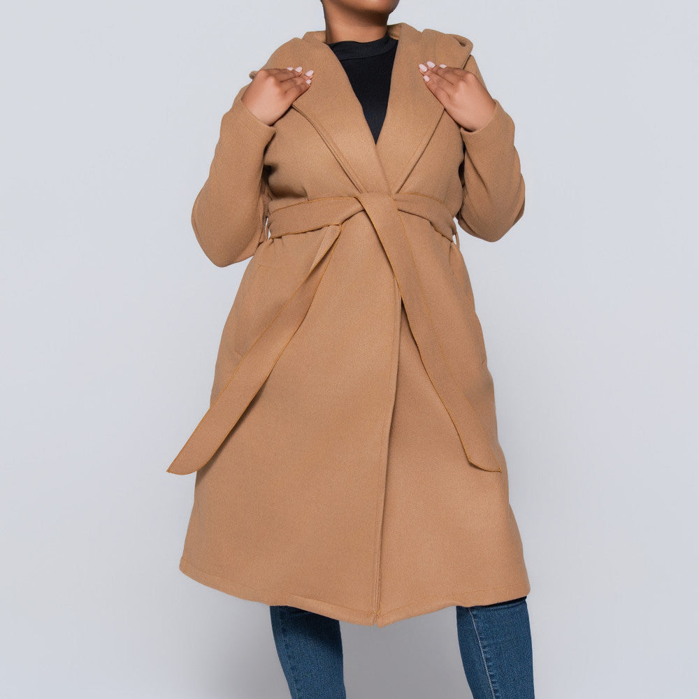 Camel Long Sleeve Plus Size Melton Jacket