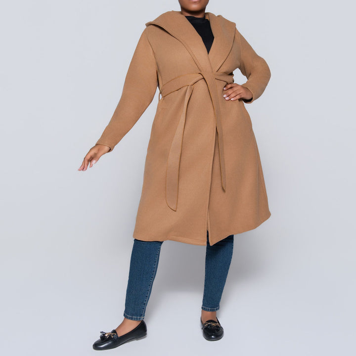 Camel Long Sleeve Plus Size Melton Jacket