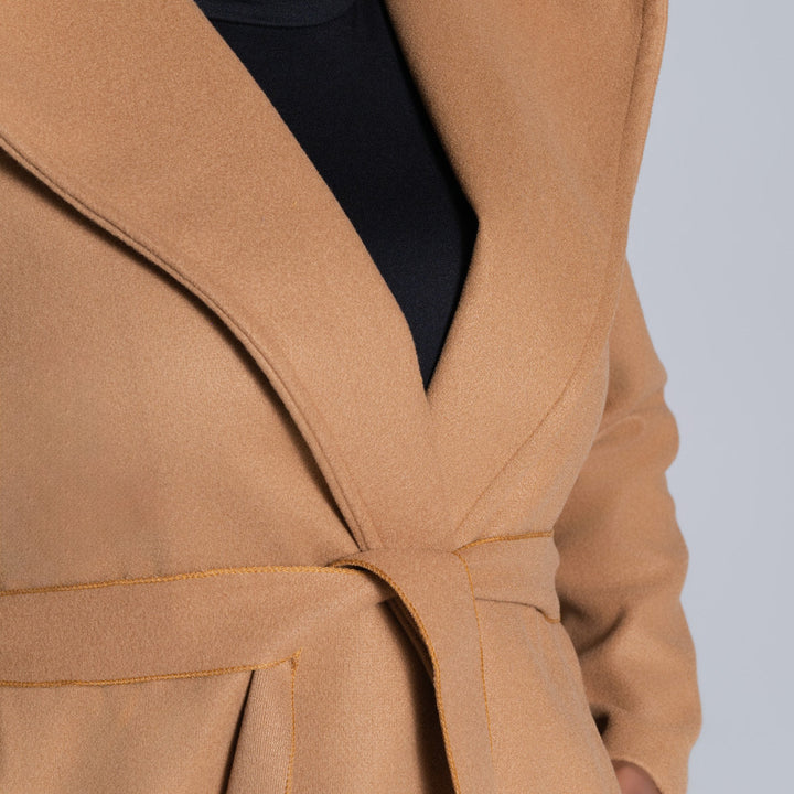 Camel Long Sleeve Plus Size Melton Jacket