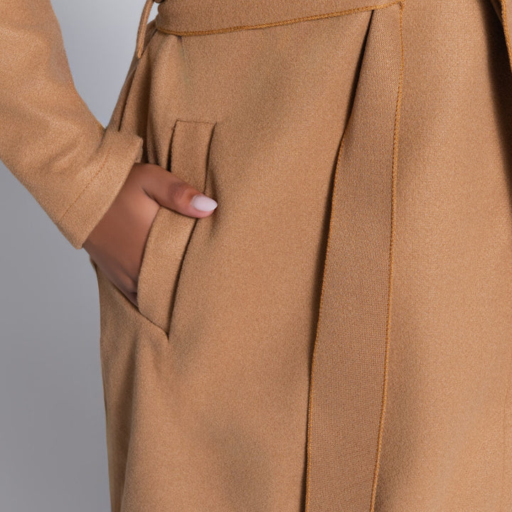 Camel Long Sleeve Plus Size Melton Jacket