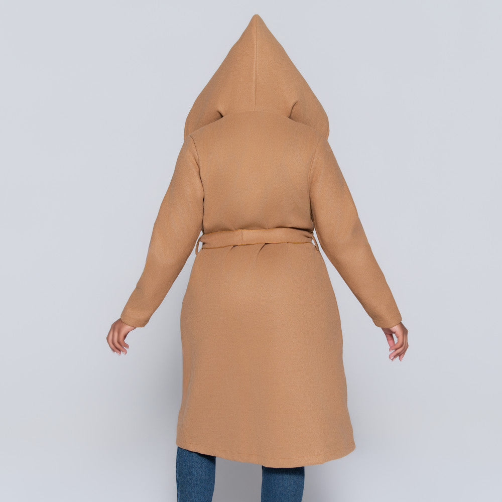 Camel Long Sleeve Plus Size Melton Jacket