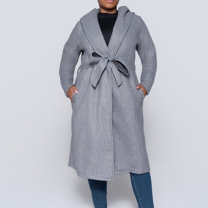 Grey Long Sleeve Plus Size Melton Jacket