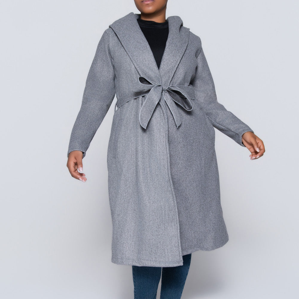 Grey Long Sleeve Plus Size Melton Jacket