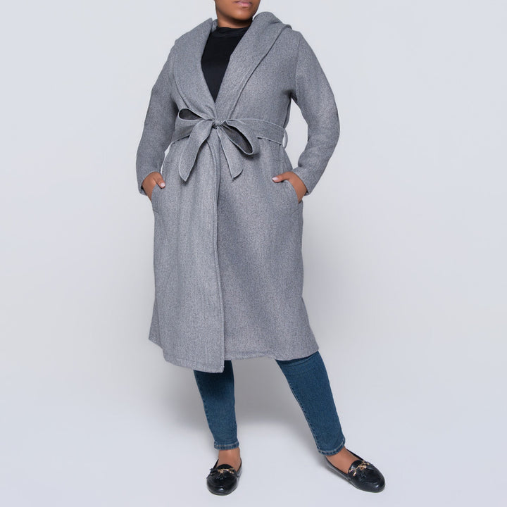 Grey Long Sleeve Plus Size Melton Jacket