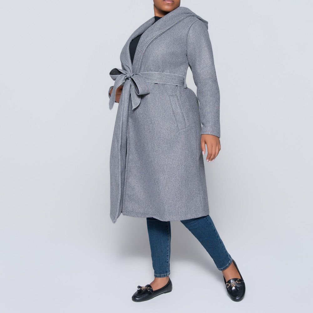 Grey Long Sleeve Plus Size Melton Jacket