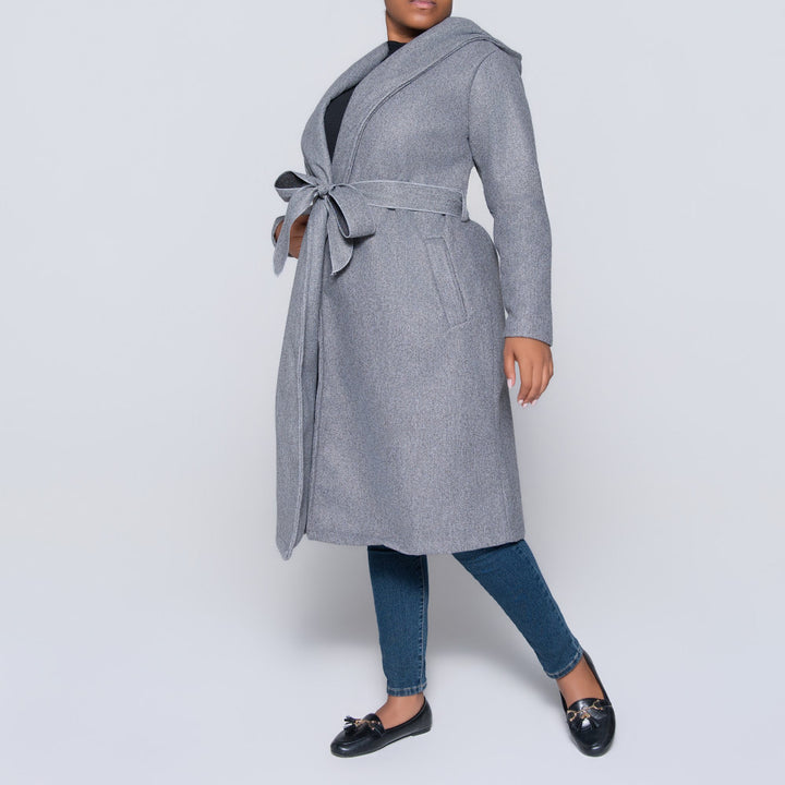Grey Long Sleeve Plus Size Melton Jacket