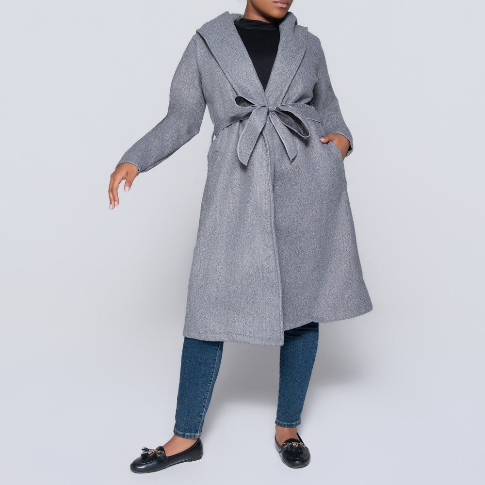 Grey Long Sleeve Plus Size Melton Jacket