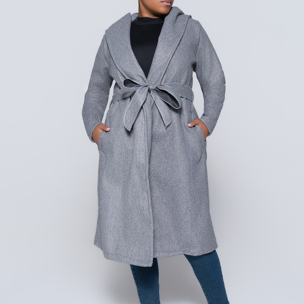 Grey Long Sleeve Plus Size Melton Jacket