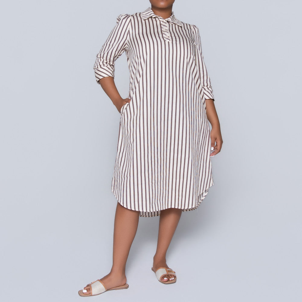 Plus Size Striped Poplin Tunic