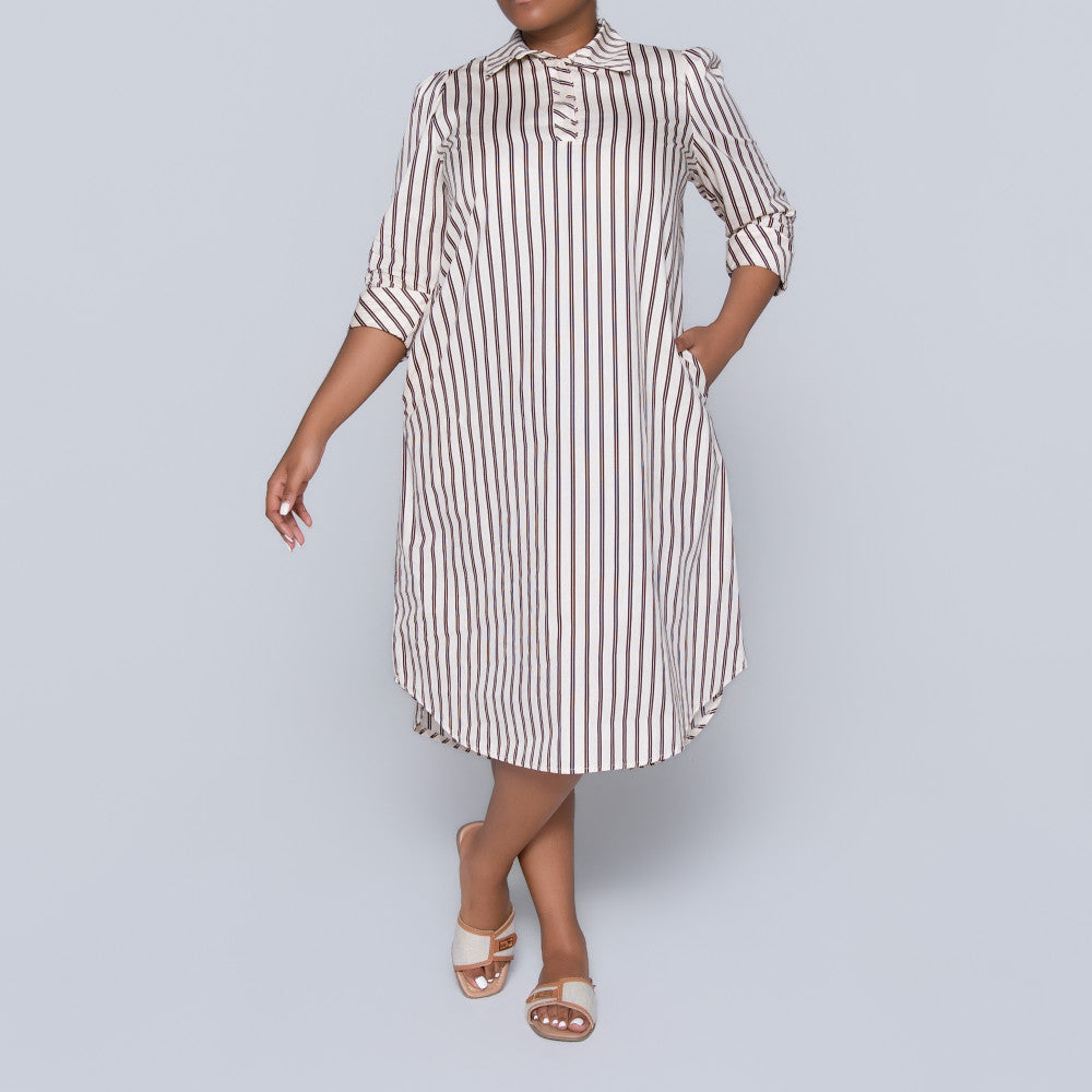 Plus Size Striped Poplin Tunic