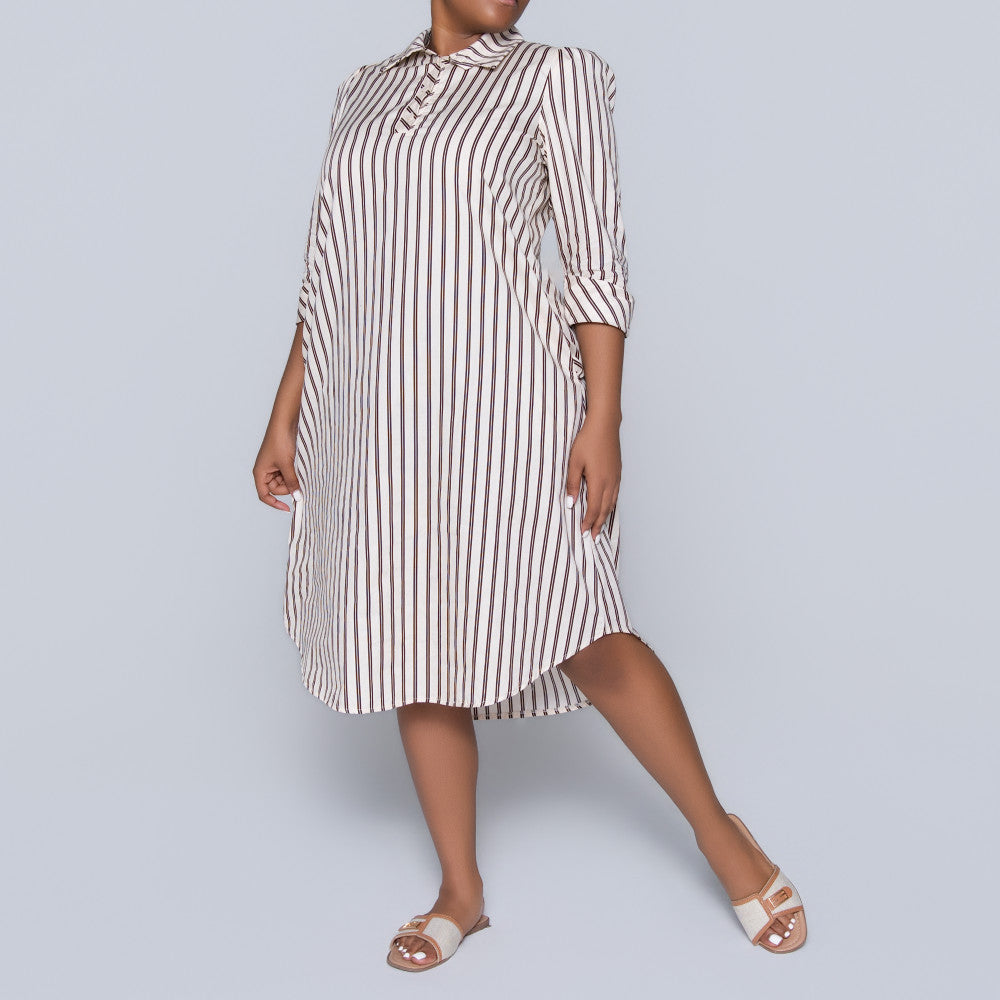 Plus Size Striped Poplin Tunic