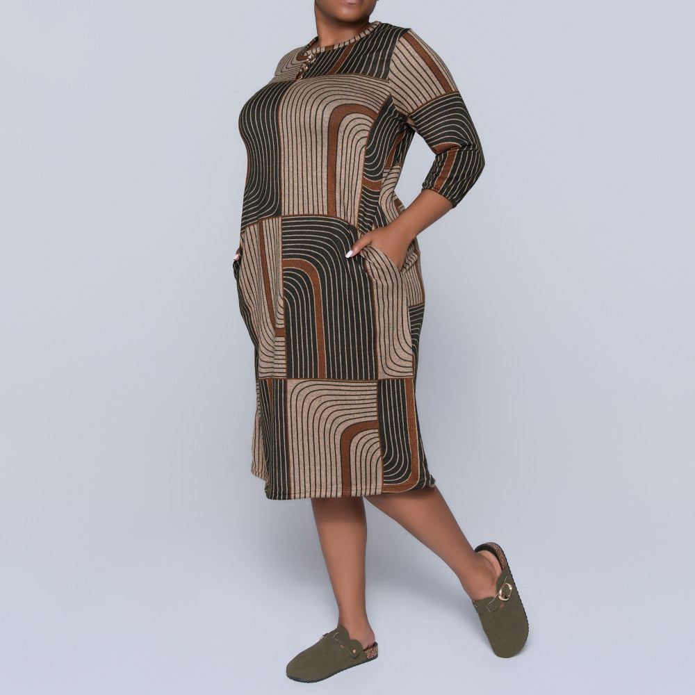 Plus Size Printed Jersey Knit Dress