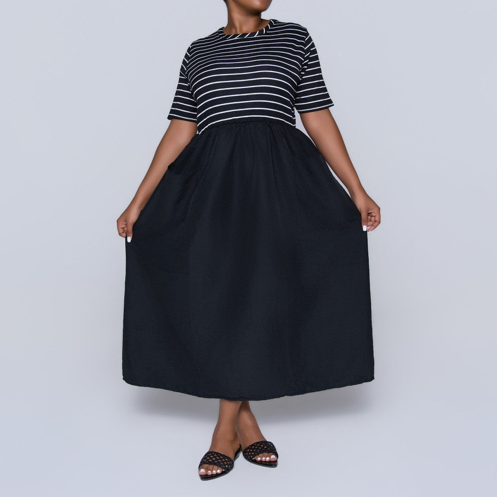 Plus Size Striped And Plain Dress