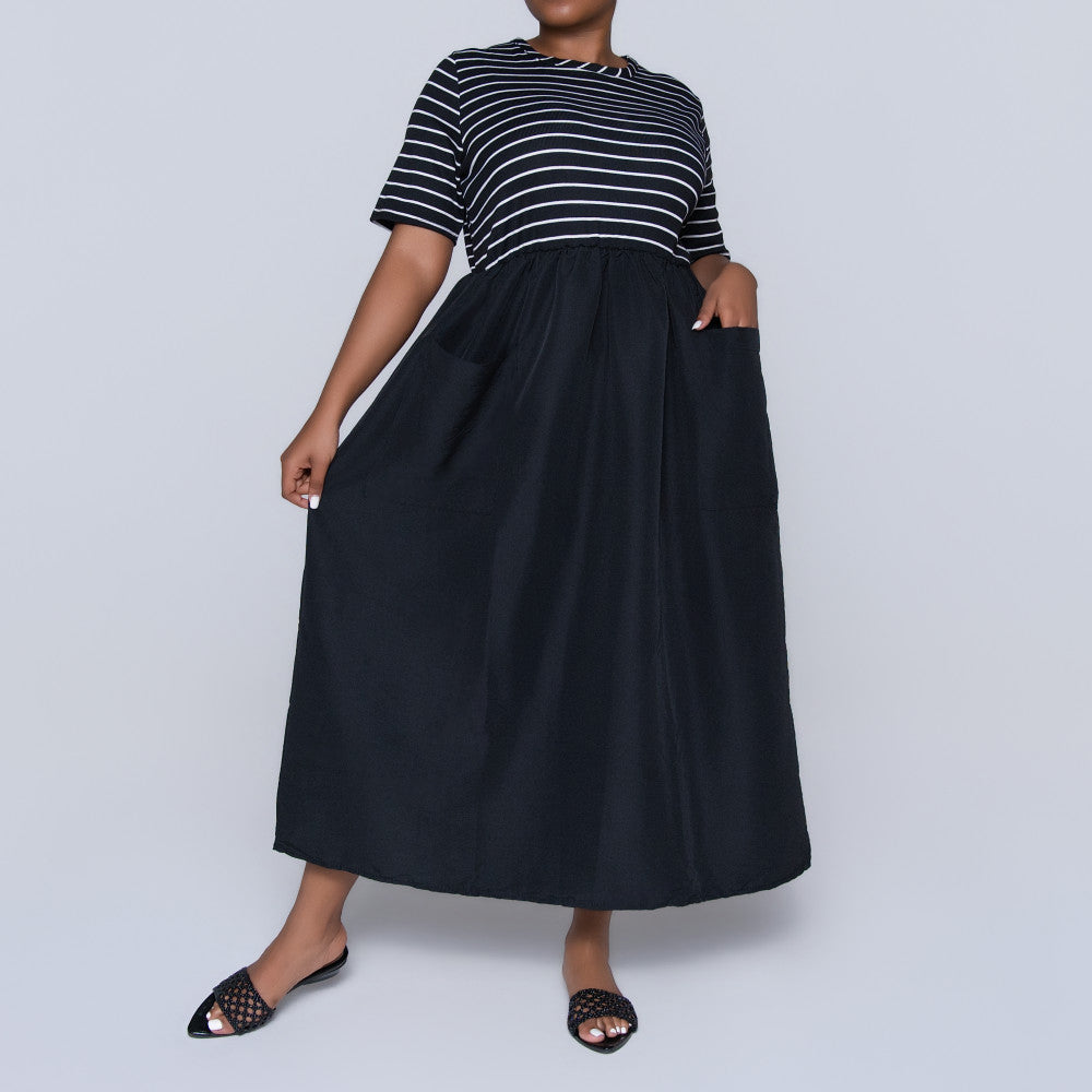 Plus Size Striped And Plain Dress