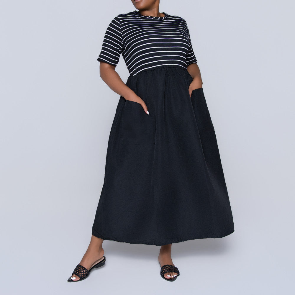 Plus Size Striped And Plain Dress